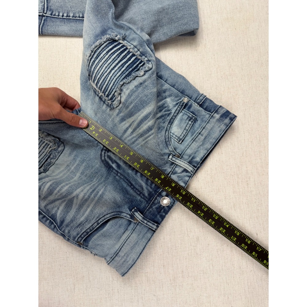 GSTR Raw Mens Blue Distressed Moto Biker Jeans Slim Fit Ribbed Stacked 30x30 - Picture 10 of 11